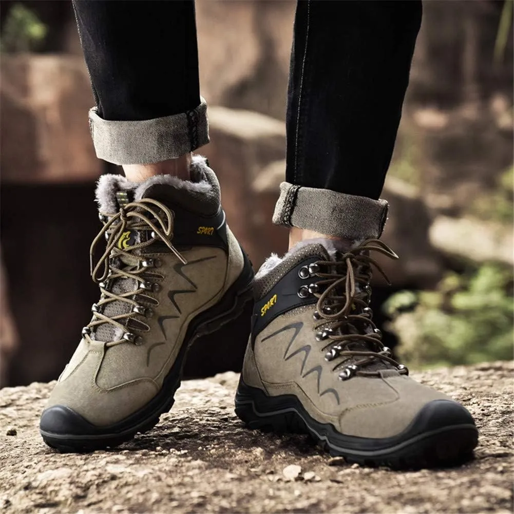 ailishabroy High Top Sneakers For Men Winter Warm Climbing Hiking Shoe Lace Up Ankle Boots