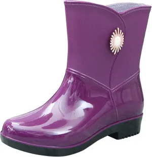 AMDBEL Women Rain Boots Size 12, Women's Short Rain Boots Rubber Waterproof Garden Boots Elastic Slip On Ankle Chelsea Boot Fashion Insulated Rain Shoe for Outdoor Work Thick Sole