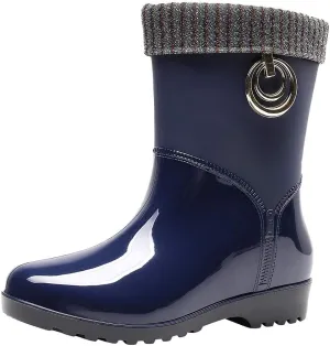 AMDBEL Women Rain Boots Size 5, Women's Short Rain Boots Rubber Waterproof Garden Boots Elastic Slip On Ankle Chelsea Boot Fashion Insulated Rain Shoe for Outdoor Work Thick Sole