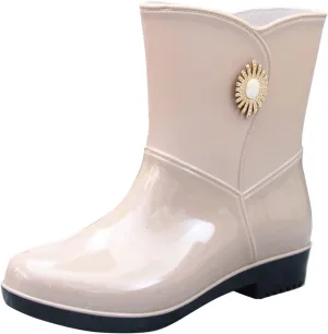 AMDBEL Women's Rain Boots Size 8.5, Short rain Boots for Women and Waterproof Garden ShoesAnti-Slipping White Chelsea Rainboots for Ladies with Comfortable Insoles