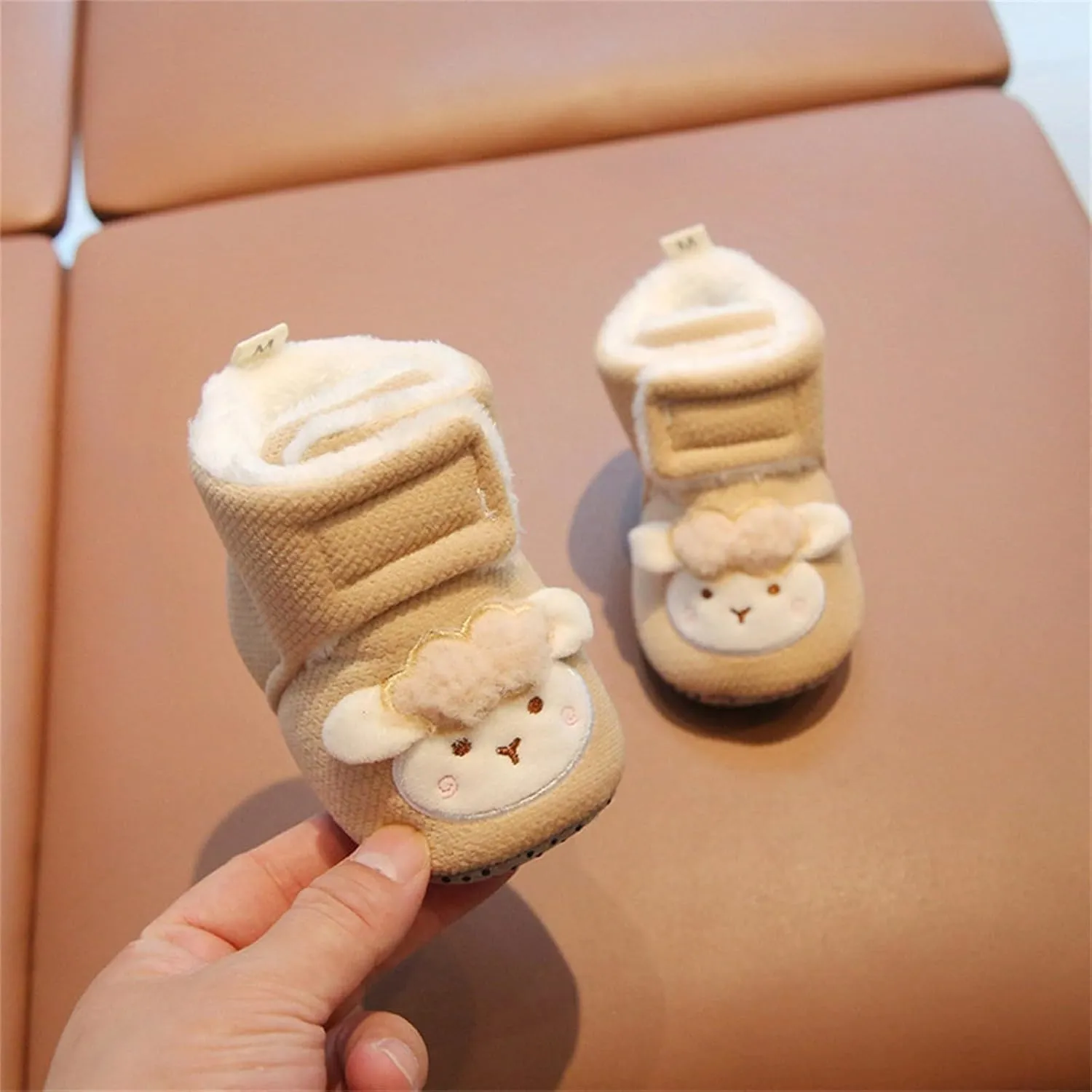 Baby Sock Shoes Plush Lined Slip On Shoes For Toddler Sheep Non Slip Snow Ankle Boots Soft Sole Flat Shoes