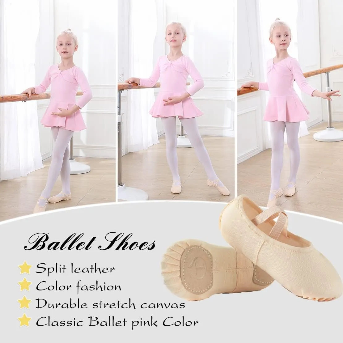Ballet Shoes for Girls, Canvas Dance Practice Slippers No-Tie Sole Yoga Gymnastics Shoes(Toddler/Little Kid/Big Kid)