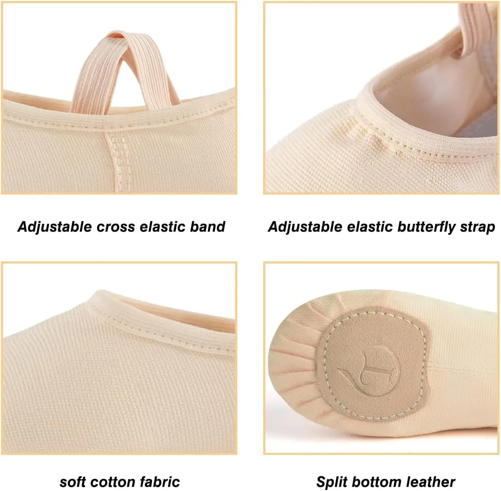 Ballet Shoes for Girls, Canvas Dance Practice Slippers No-Tie Sole Yoga Gymnastics Shoes(Toddler/Little Kid/Big Kid)