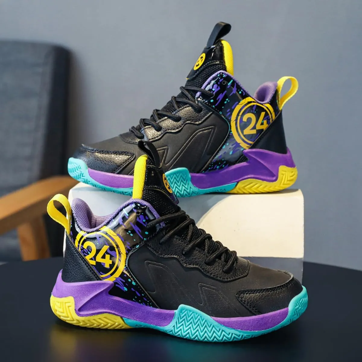 Boys and Kids Basketball Shoes Lightweight Fashion Sneakers Non Slip Sports Basketball Shoes