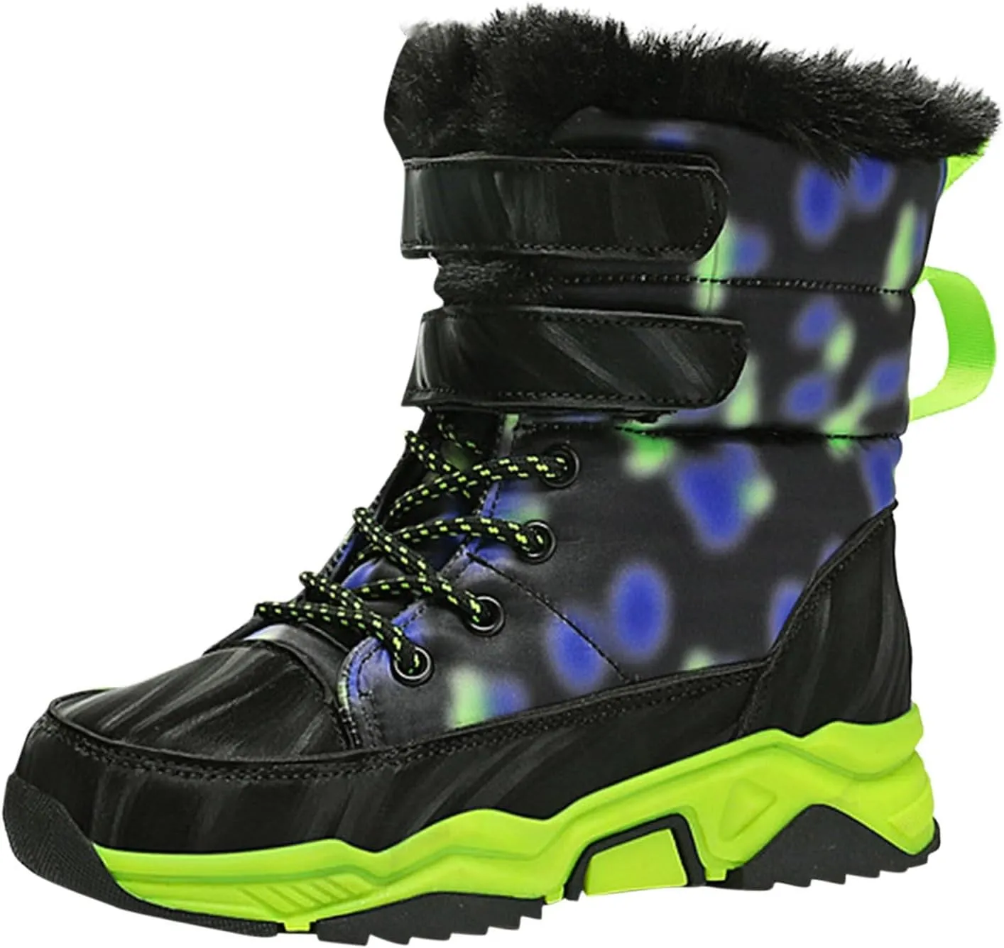Boys Snow Boots Winter Fur Lined Waterproof Slip Resistant Boots High Top Sneakers Cold Weather Hiking Boots Shoes
