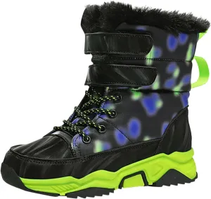 Boys Snow Boots Winter Fur Lined Waterproof Slip Resistant Boots High Top Sneakers Cold Weather Hiking Boots Shoes