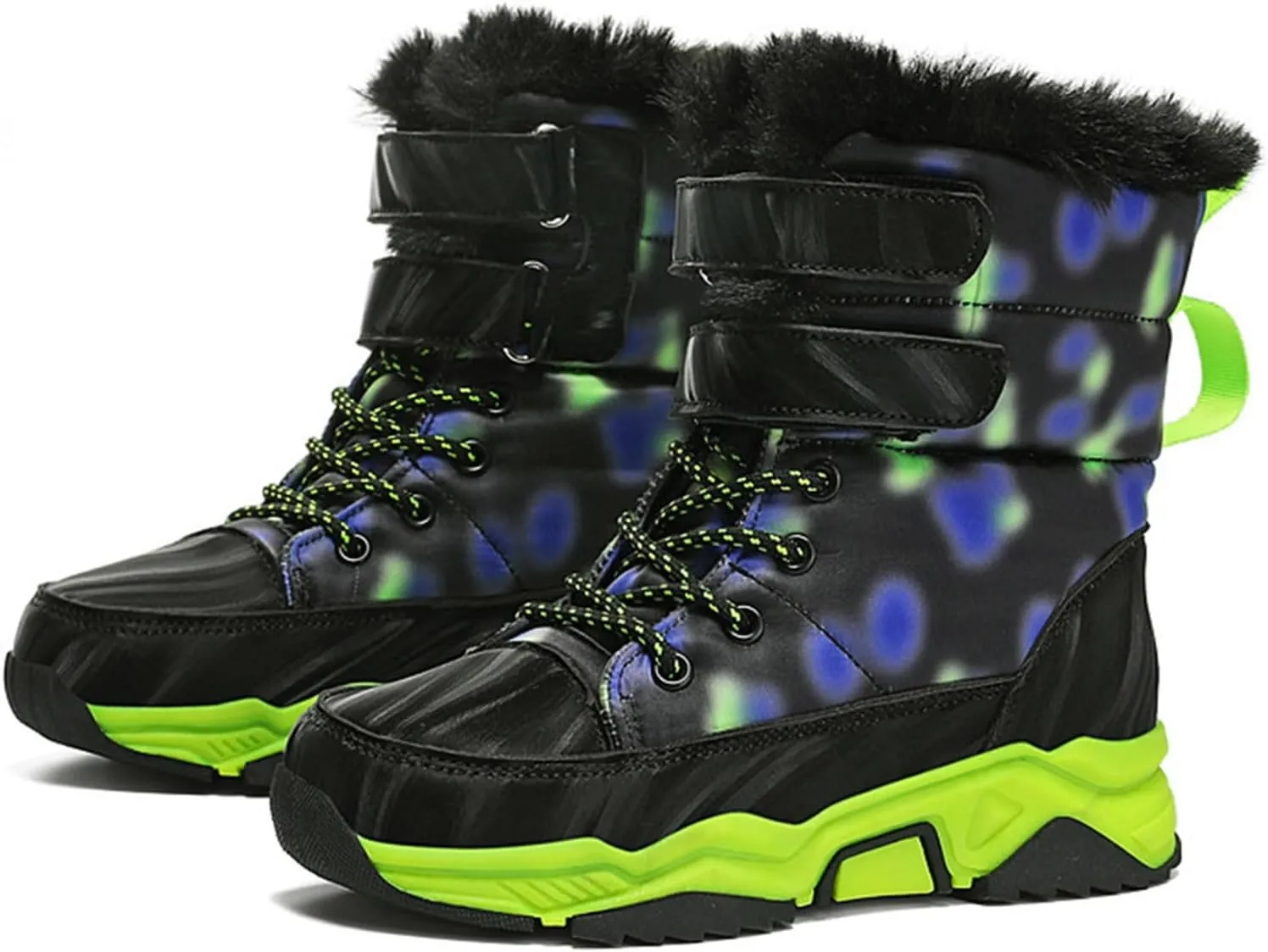 Boys Snow Boots Winter Fur Lined Waterproof Slip Resistant Boots High Top Sneakers Cold Weather Hiking Boots Shoes