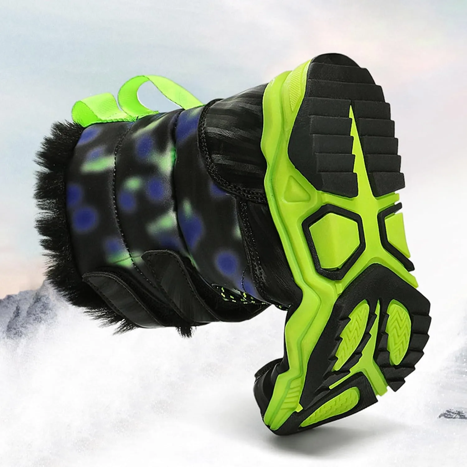 Boys Snow Boots Winter Fur Lined Waterproof Slip Resistant Boots High Top Sneakers Cold Weather Hiking Boots Shoes