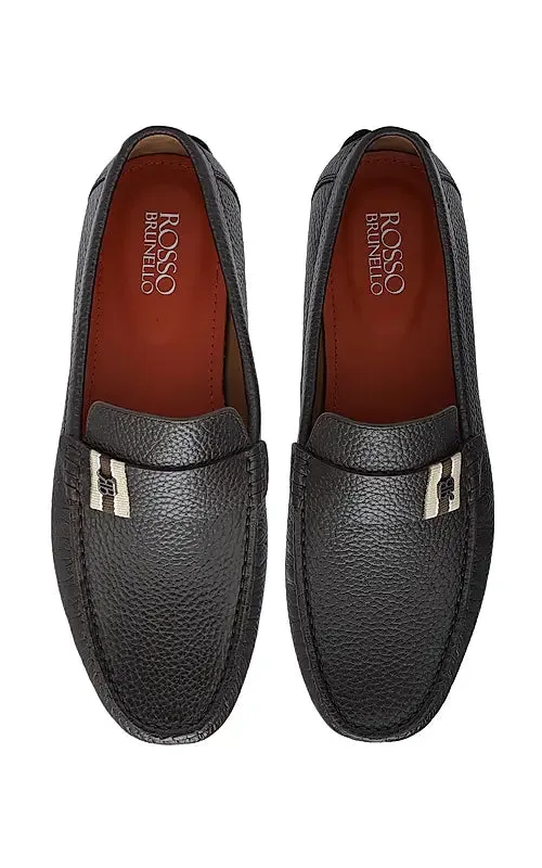 Brown Textured Leather Moccasins