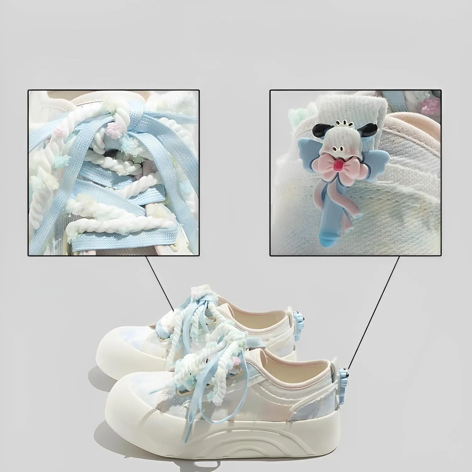 Canvas Chunky Sneakers for Women & Girls Cute Y2K Walking Shoes Thick Sole with Puppy Charms