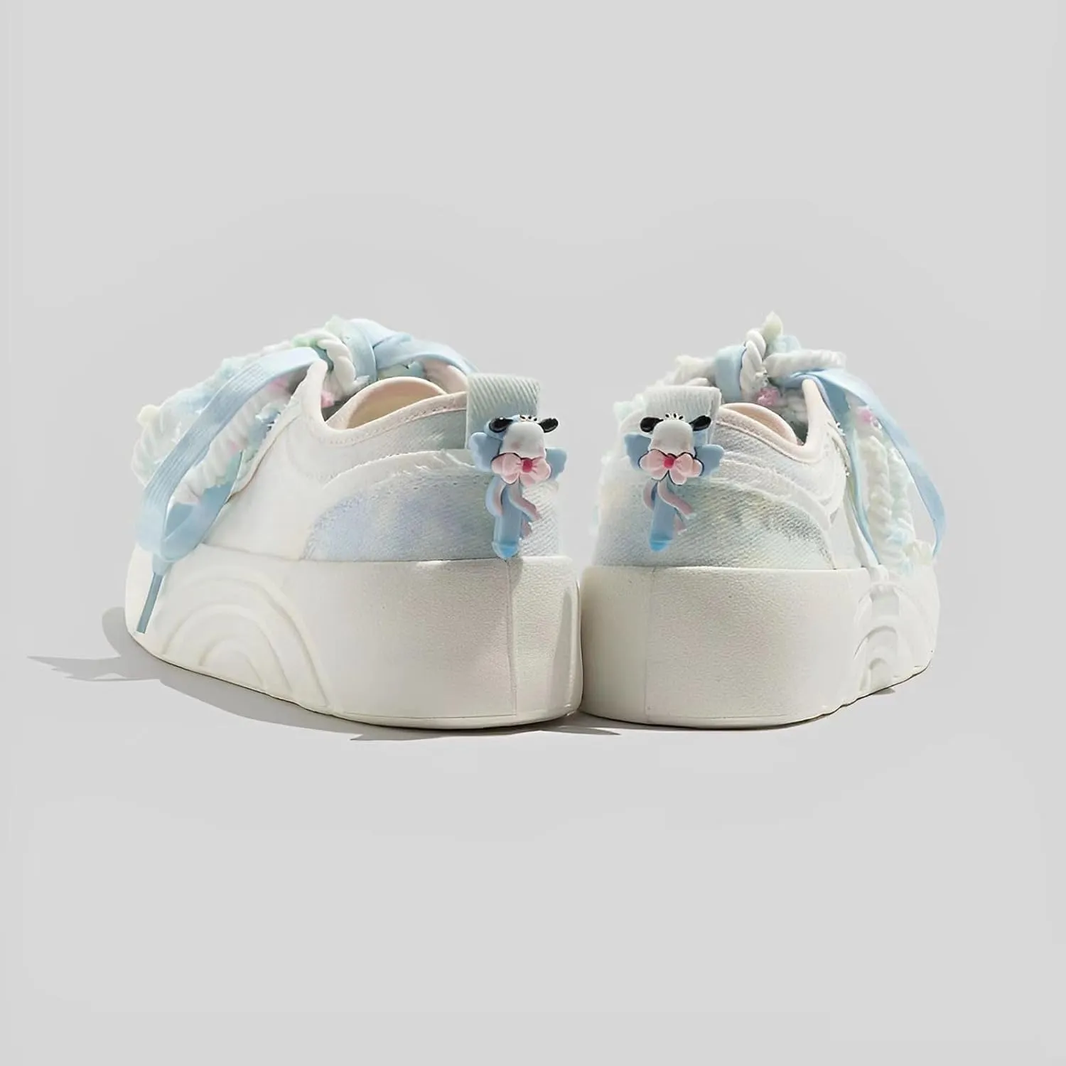 Canvas Chunky Sneakers for Women & Girls Cute Y2K Walking Shoes Thick Sole with Puppy Charms