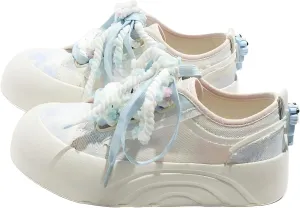 Canvas Chunky Sneakers for Women & Girls Cute Y2K Walking Shoes Thick Sole with Puppy Charms
