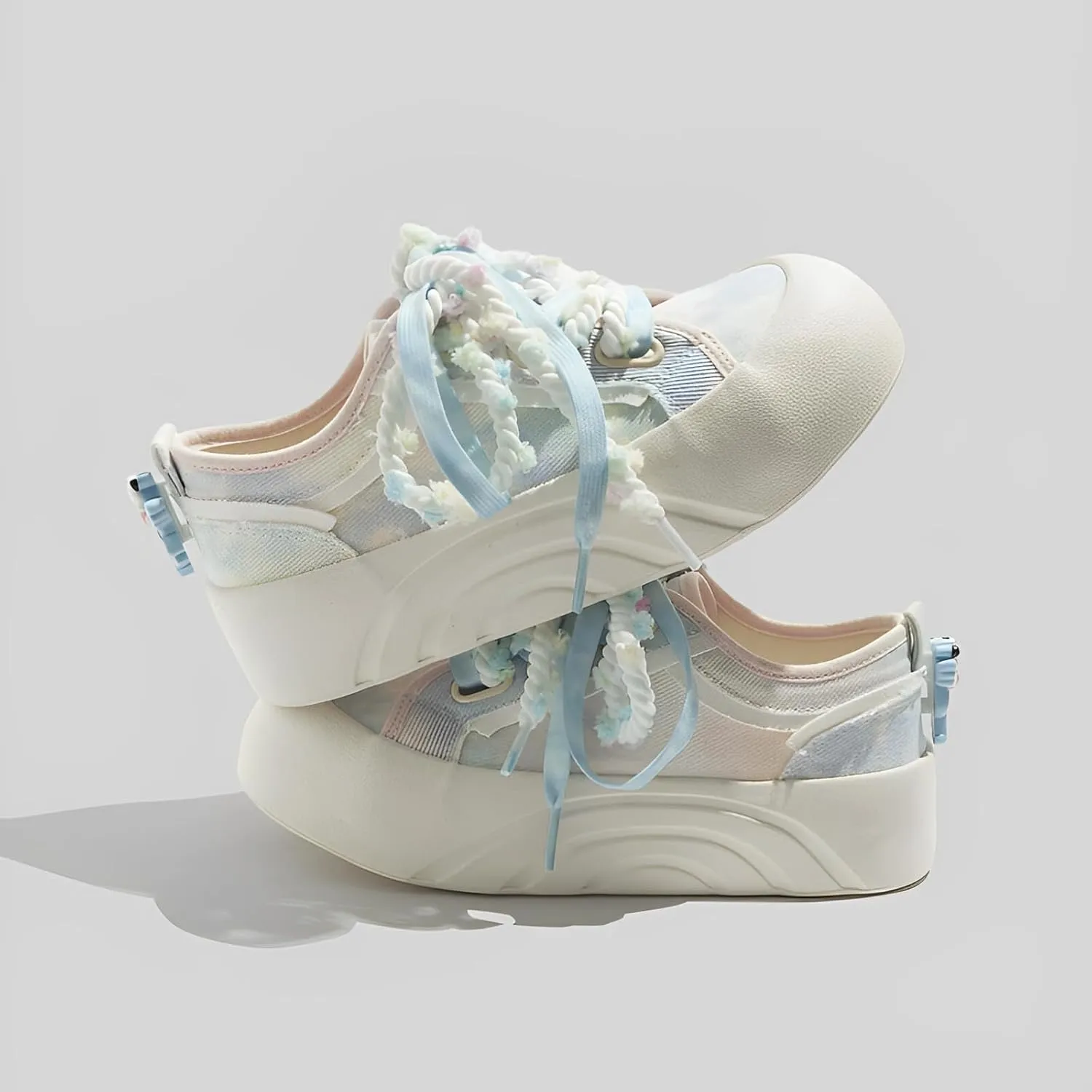 Canvas Chunky Sneakers for Women & Girls Cute Y2K Walking Shoes Thick Sole with Puppy Charms