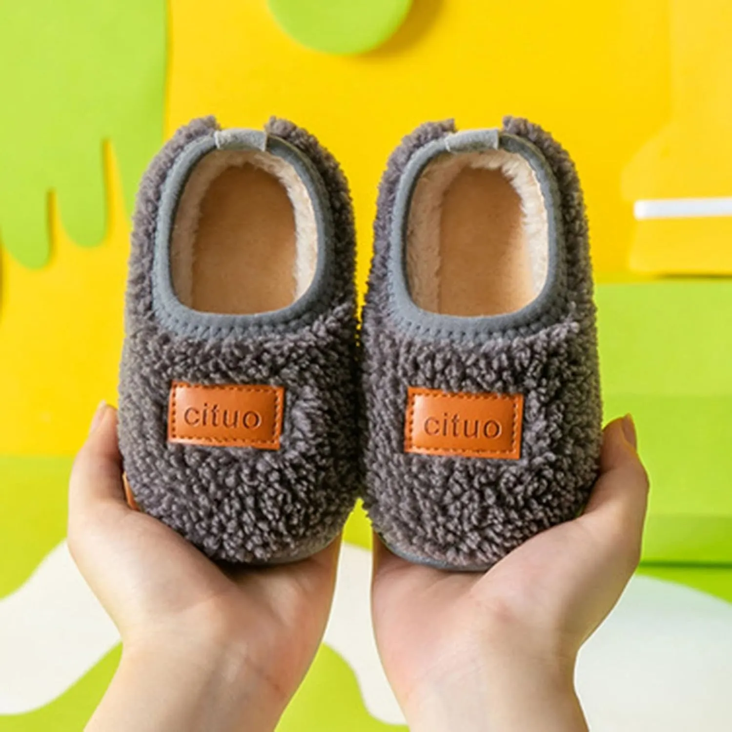 Childrens Girl Cotton Shoes Solid Color Fashion Soft Sole Winter Warm Indoor Non Slip Cotton Shoes