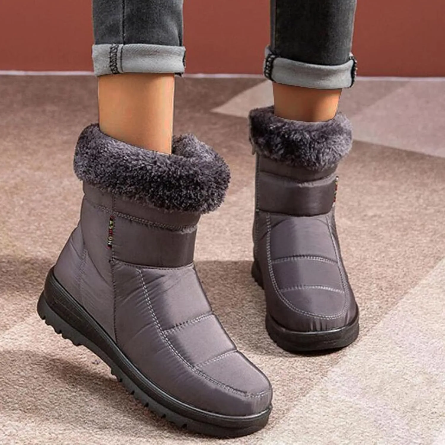 Chunky Heel Winter Boots for Women Women's Snow Boots Size 7 W Slip On Winter Shoes for Women Womens Ankle Boots Fur Lined Mid Calf Winter Boots Women Prime of Day Deals Today 2024