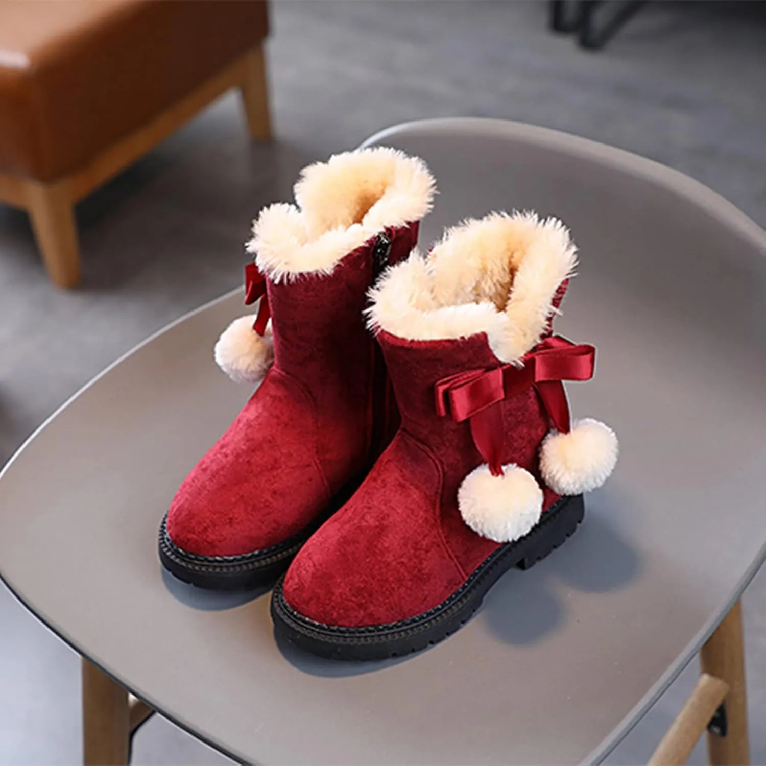 Fashion Autumn And Winter Girls Snow Boots Thick Bottom Non Slip Warm And Comfortable Solid Color Toddler Girl Winter