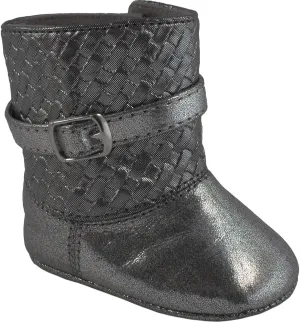 Favorite Characters Wee Kids Baby-Girls' Pewter Grey Metallic/Basket Weave Baby Boots With Buckle (Infant Crib Shoes Soft Sole Baby Shoes) Gray Size 2