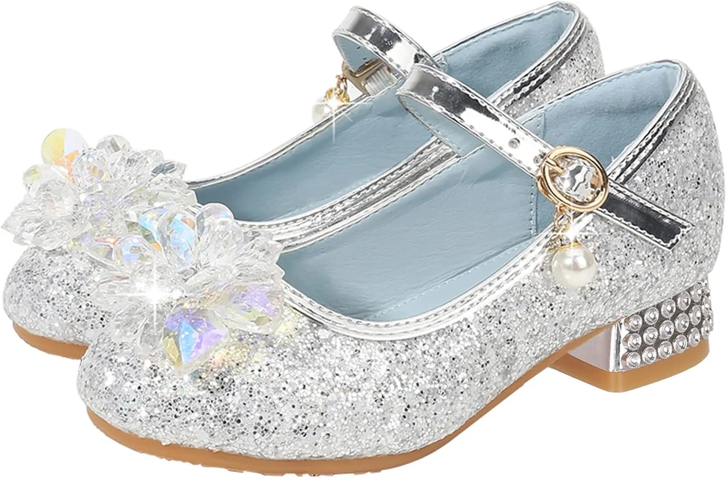 Girls Dress Adorable ??parkle Mary Jane Heel for Wedding Party Toddler Flower Buckle Flat for Little/Big Kids
