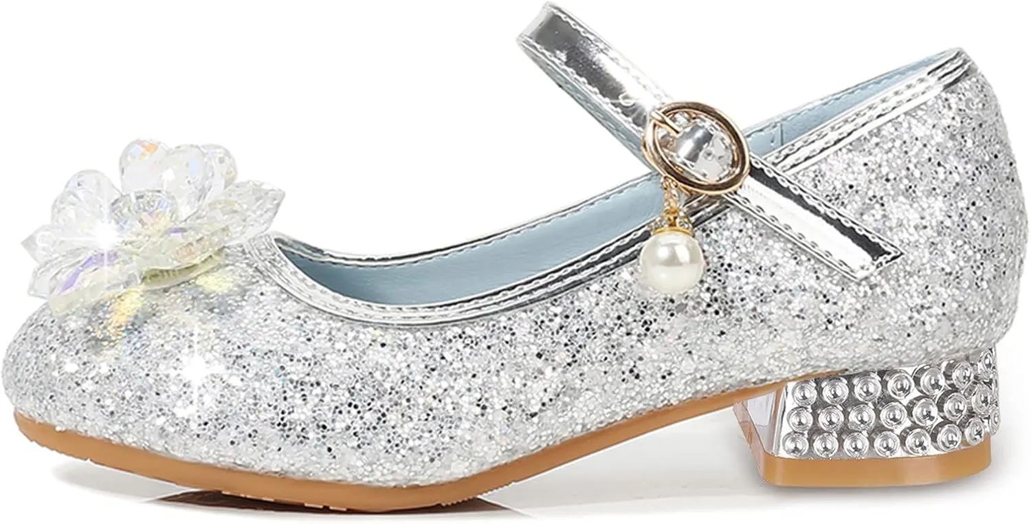 Girls Dress Adorable ??parkle Mary Jane Heel for Wedding Party Toddler Flower Buckle Flat for Little/Big Kids