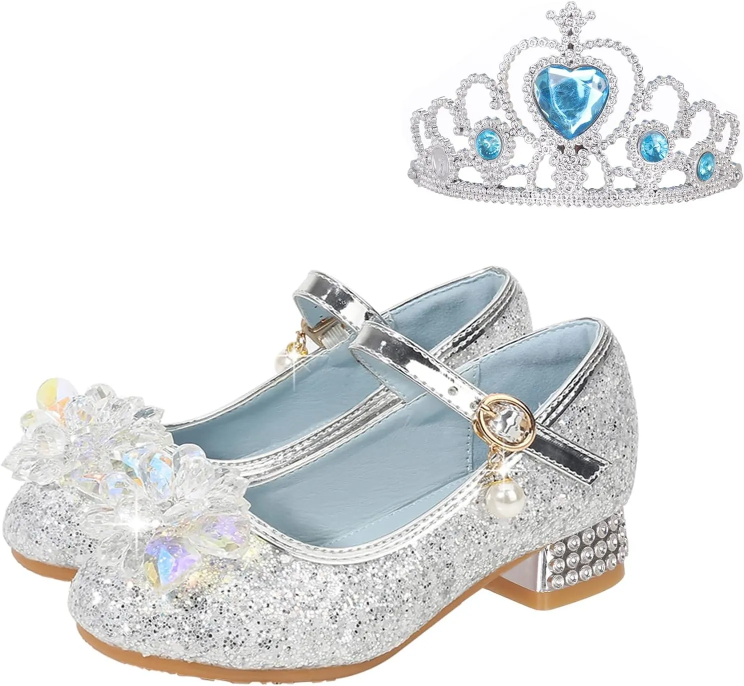 Girls Dress Adorable ??parkle Mary Jane Heel for Wedding Party Toddler Flower Buckle Flat for Little/Big Kids