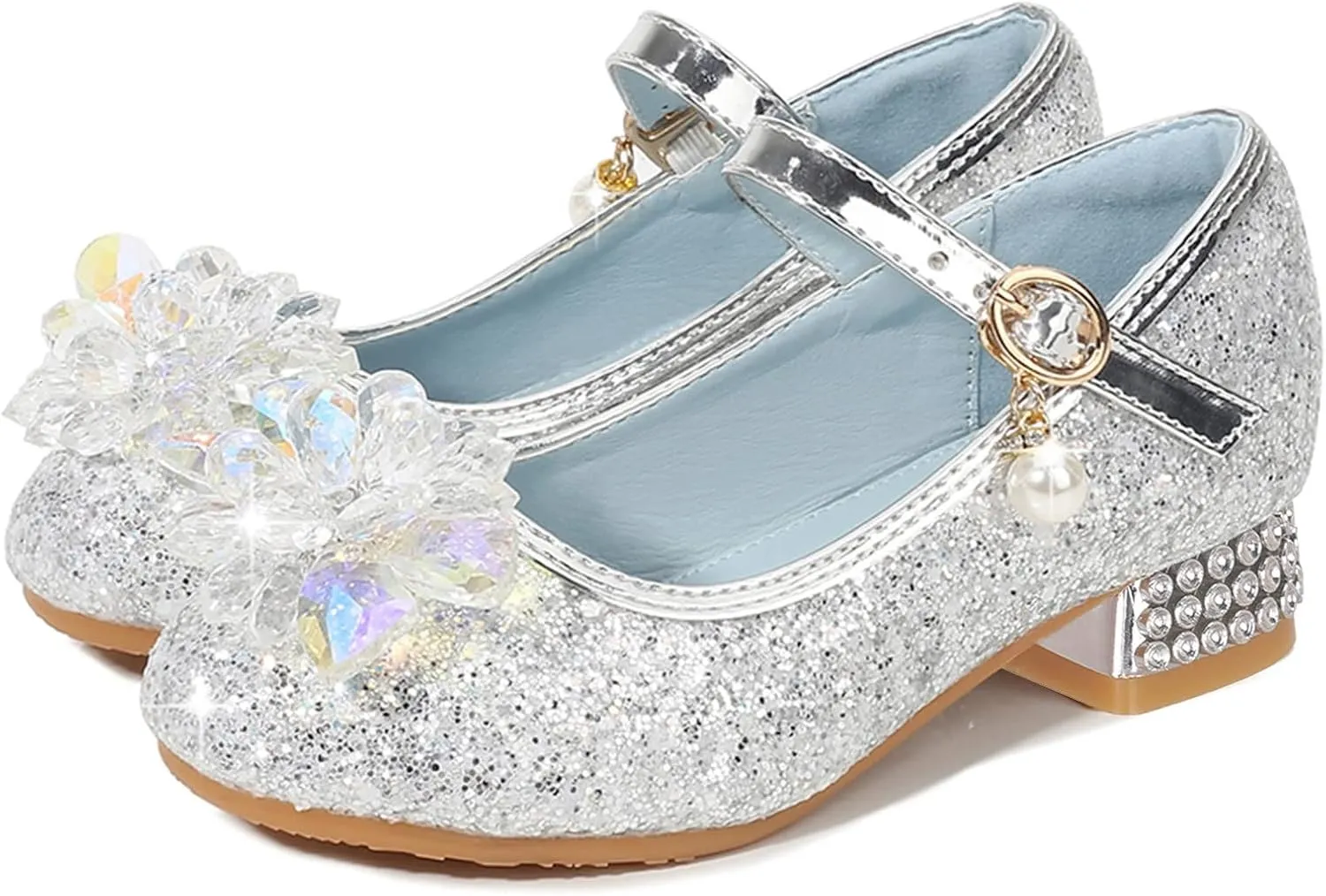 Girls Dress Adorable ??parkle Mary Jane Heel for Wedding Party Toddler Flower Buckle Flat for Little/Big Kids