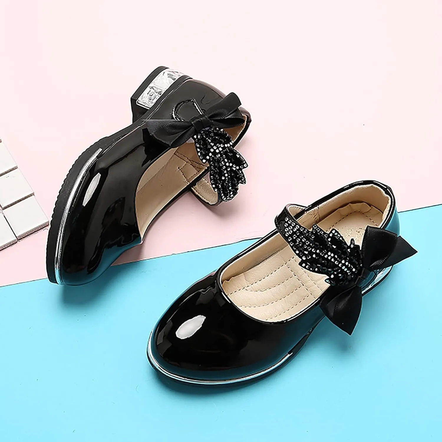 Girls Dress Shoes Wedding Bowknot Shoes Princess School Shoes Low Heel Pointed Toe Dress Shoes for Kids Toddler