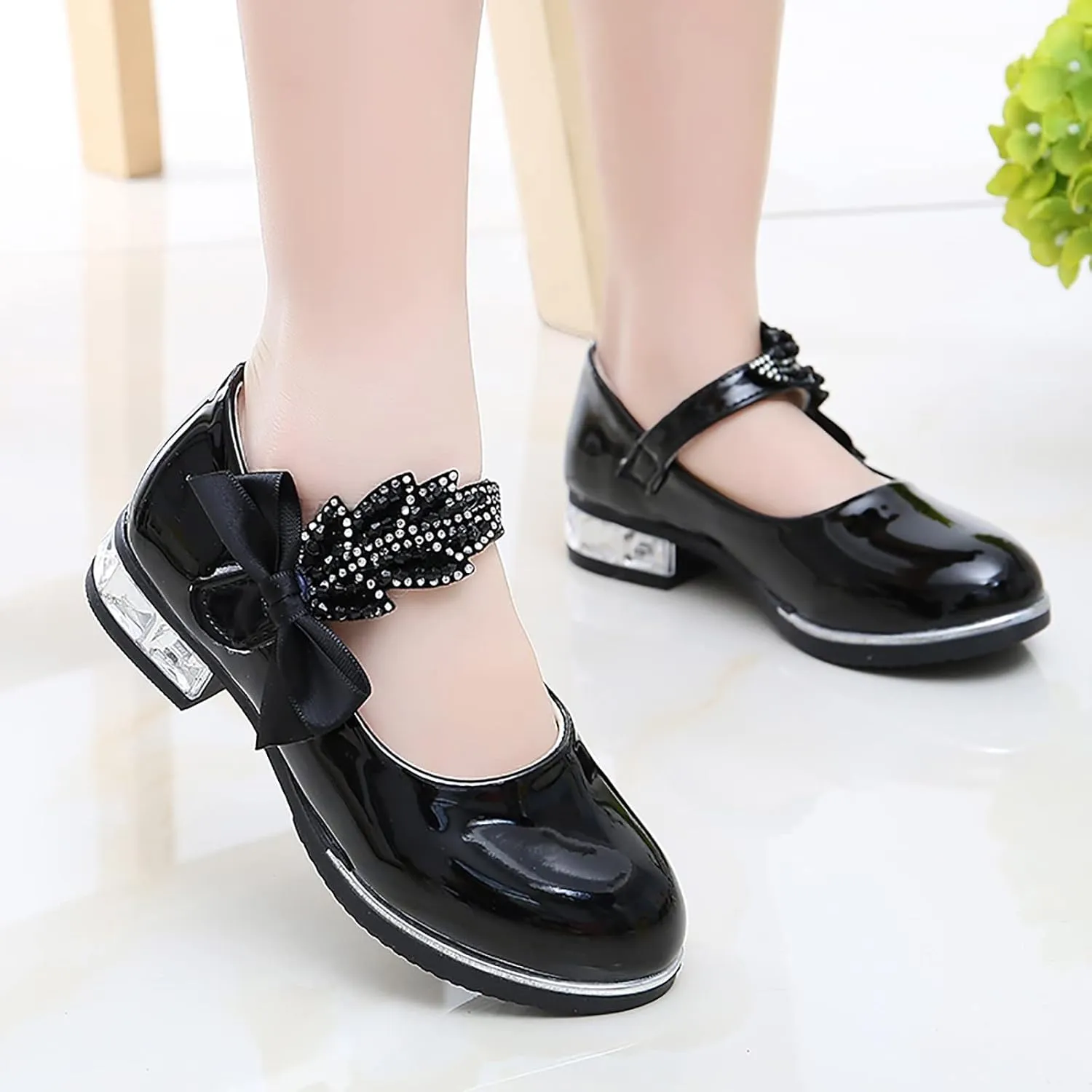 Girls Dress Shoes Wedding Bowknot Shoes Princess School Shoes Low Heel Pointed Toe Dress Shoes for Kids Toddler