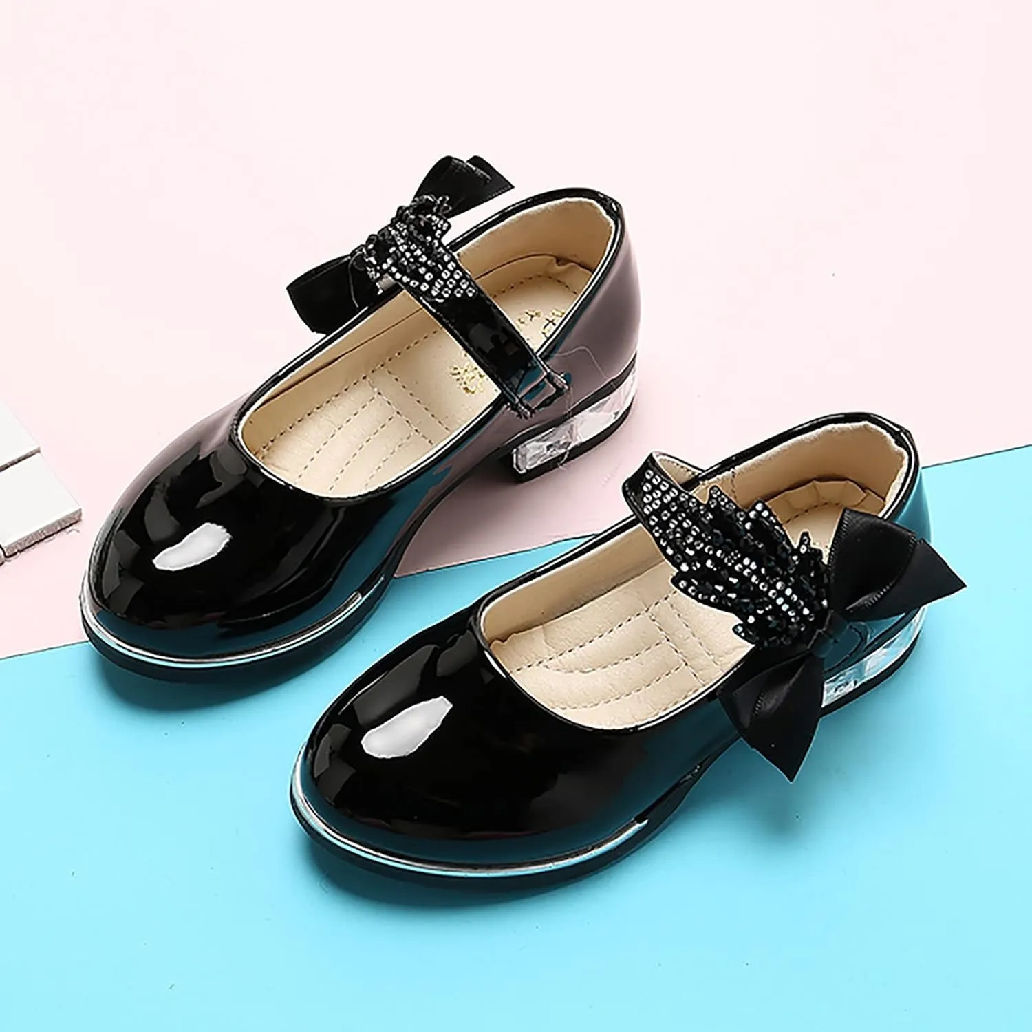 Girls Dress Shoes Wedding Bowknot Shoes Princess School Shoes Low Heel Pointed Toe Dress Shoes for Kids Toddler