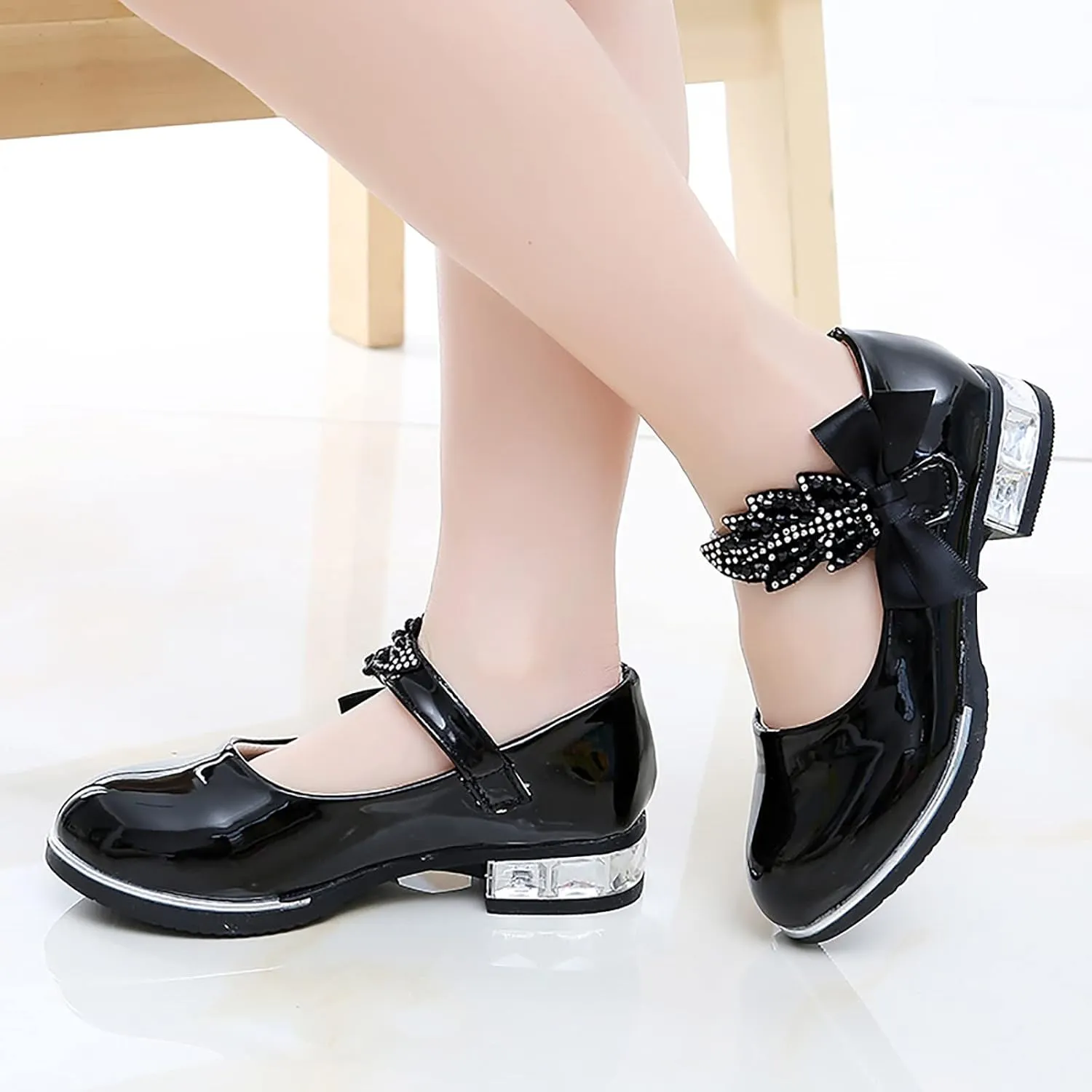 Girls Dress Shoes Wedding Bowknot Shoes Princess School Shoes Low Heel Pointed Toe Dress Shoes for Kids Toddler