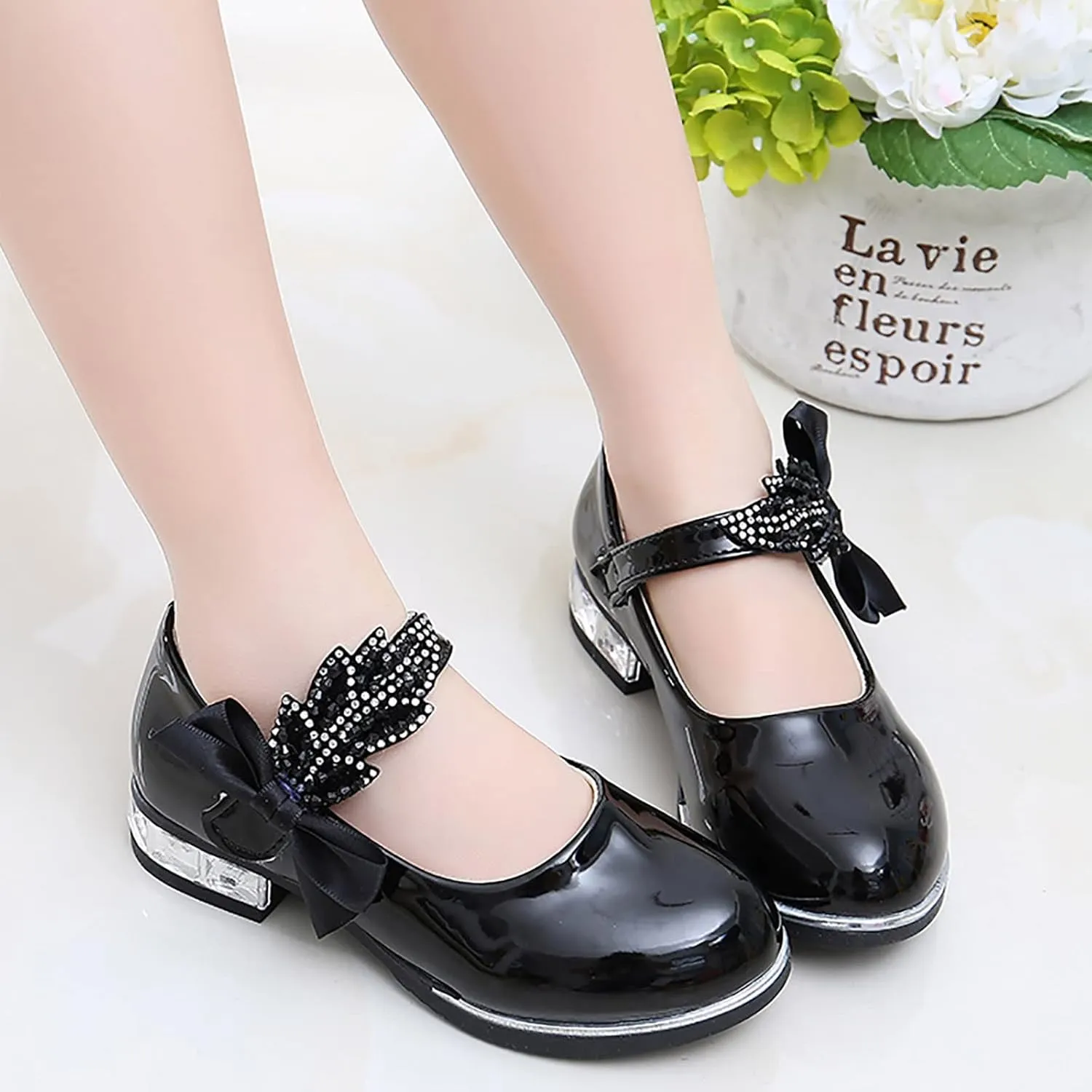 Girls Dress Shoes Wedding Bowknot Shoes Princess School Shoes Low Heel Pointed Toe Dress Shoes for Kids Toddler