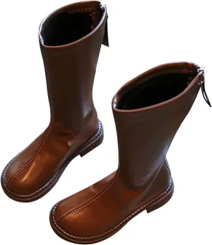 Girls Kids Leather aterproof Boots Long Side Zipper Soft ow Heel Shoes Childrens Outdoor Non Slip Light Comfy Shoes
