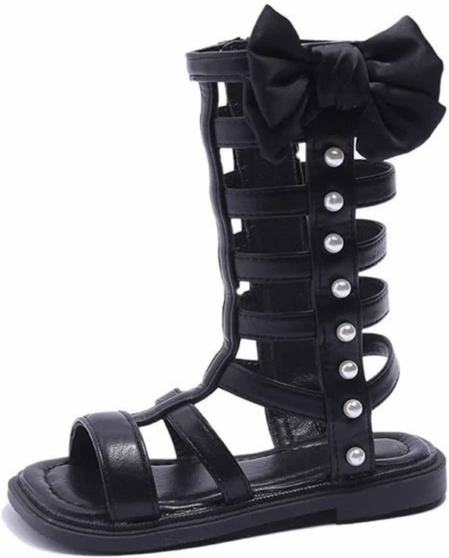 Girls' Sandals Summer Side Zipper Children's Sandals Little Girls' Fashion Princess Shoes Children's Pink Ballet Shoes (Black, 9 Toddler)