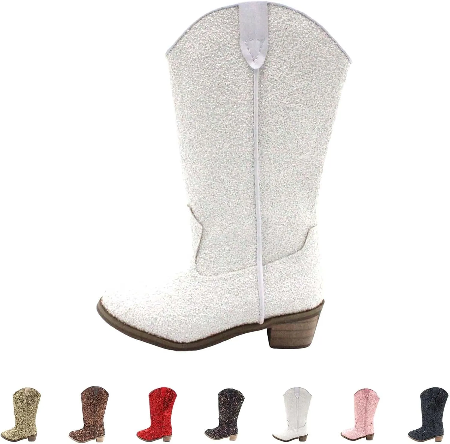 Girls Sequin Sparkly Cowboy Boots Kids ??hinestone Glitter Low Heel Wedding Dress Booties Western Pointed Toe Shoes