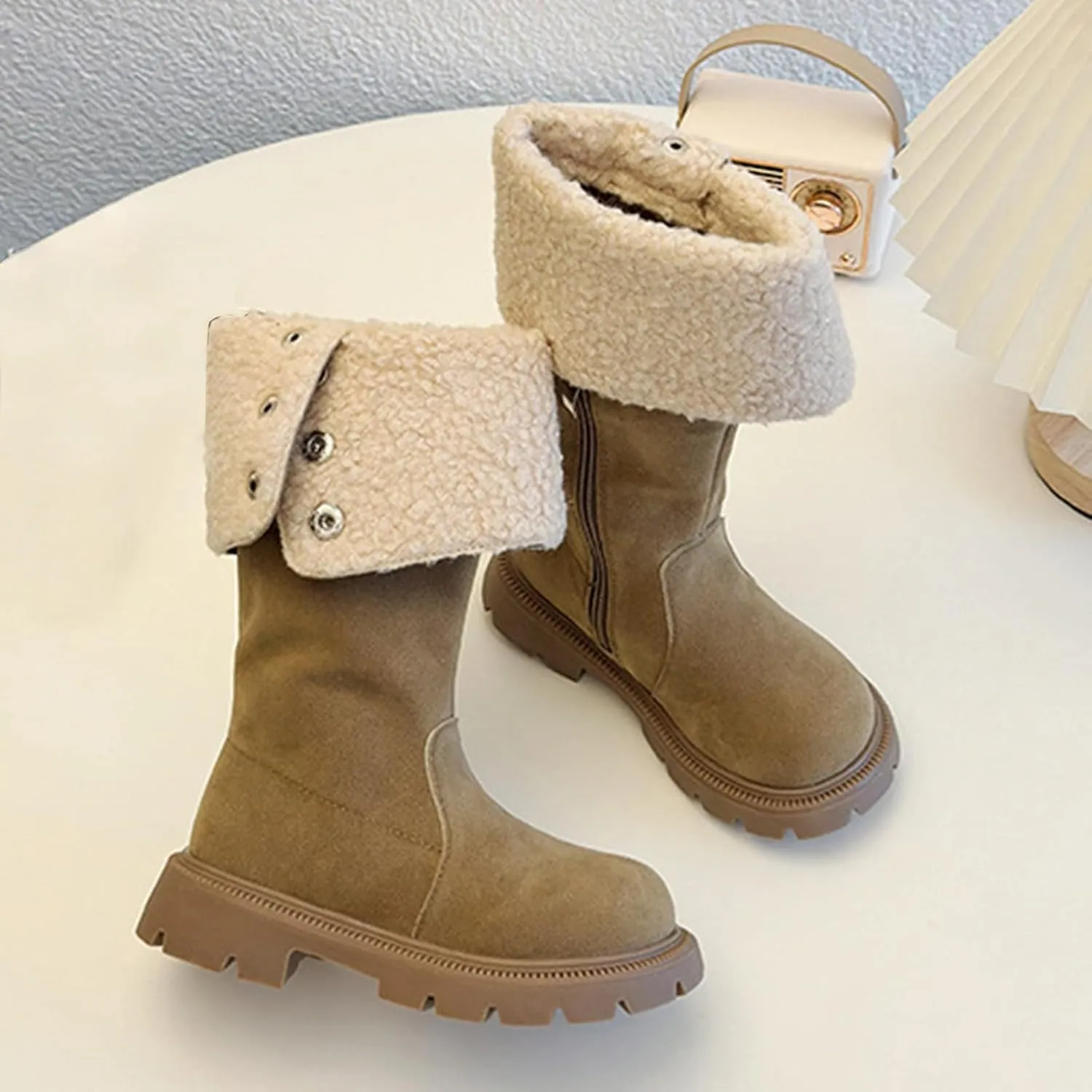 Girls Western Cowboy Snow Boots Kids Fuzzy Snow Shoes Winter Soft Warm Comfy Booties Rubber Sole Non Slip Shoes