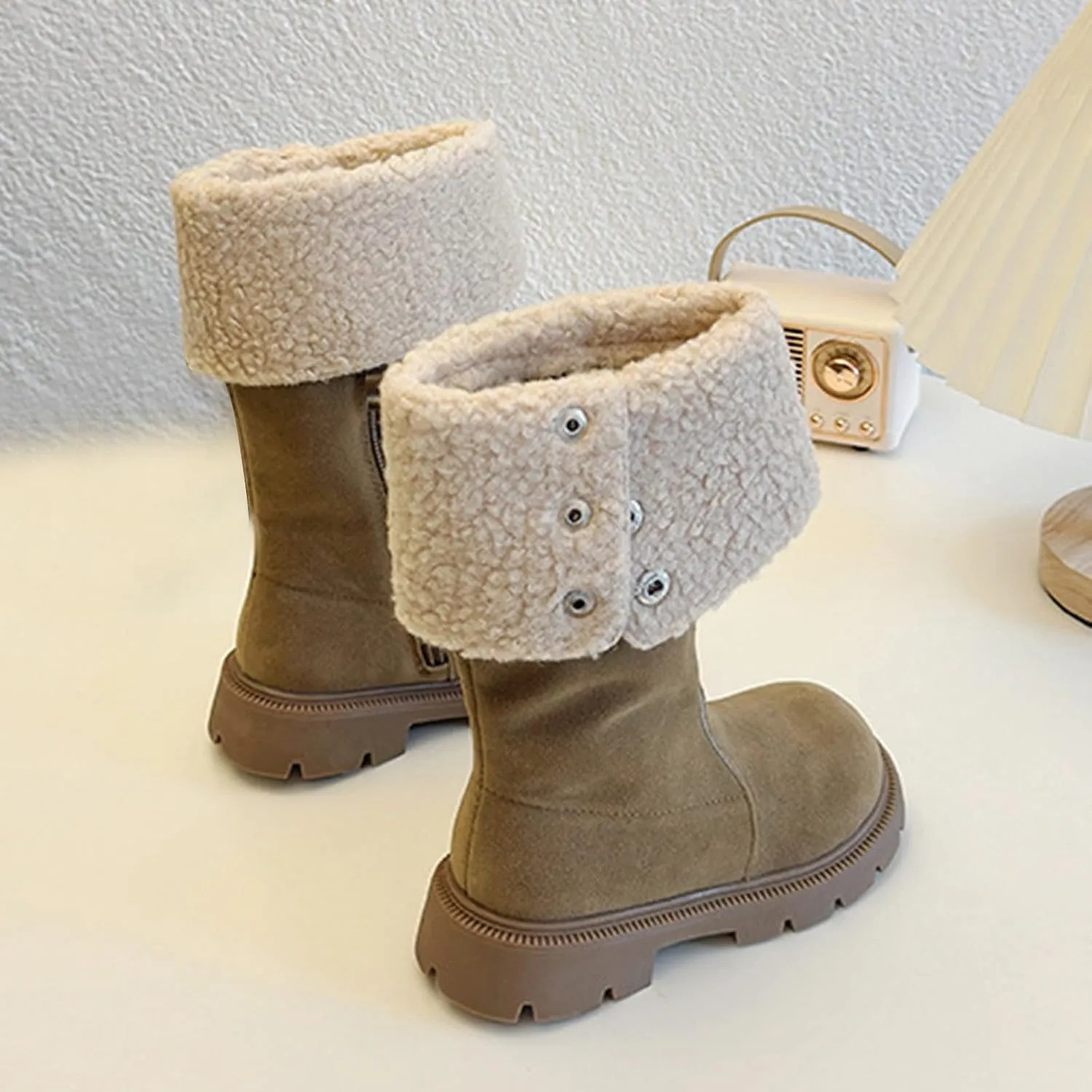 Girls Western Cowboy Snow Boots Kids Fuzzy Snow Shoes Winter Soft Warm Comfy Booties Rubber Sole Non Slip Shoes