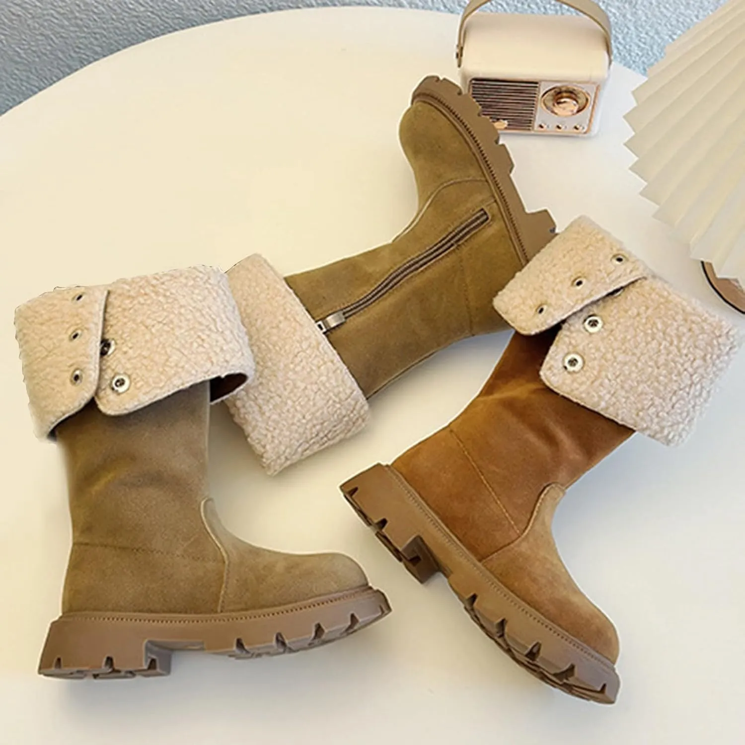 Girls Western Cowboy Snow Boots Kids Fuzzy Snow Shoes Winter Soft Warm Comfy Booties Rubber Sole Non Slip Shoes