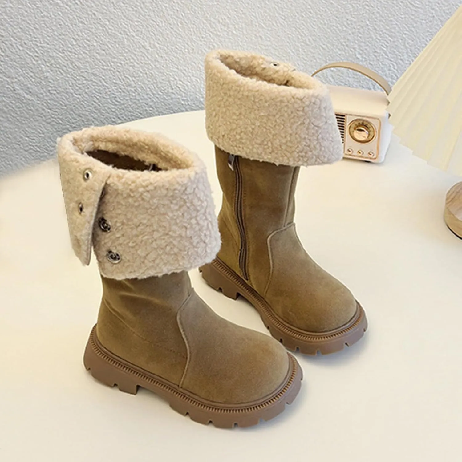 Girls Western Cowboy Snow Boots Kids Fuzzy Snow Shoes Winter Soft Warm Comfy Booties Rubber Sole Non Slip Shoes