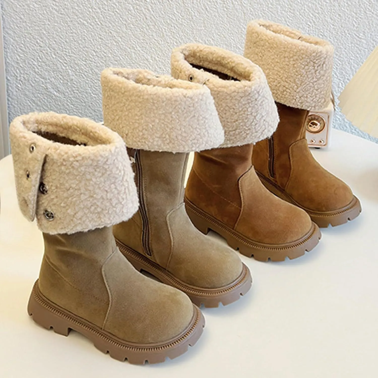 Girls Western Cowboy Snow Boots Kids Fuzzy Snow Shoes Winter Soft Warm Comfy Booties Rubber Sole Non Slip Shoes