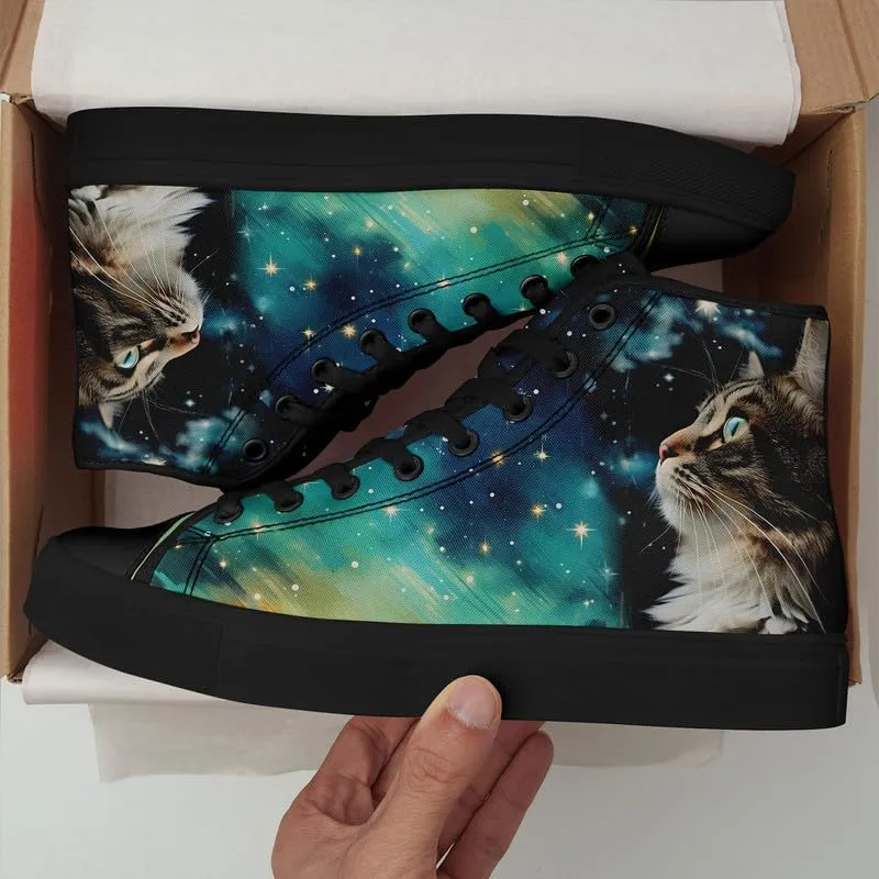 High-Top Canvas Shoes for Girls Boys Galaxy, Cat, Dogs Prints Fashion Sneakers Breathable Lightweight Casual Footwear