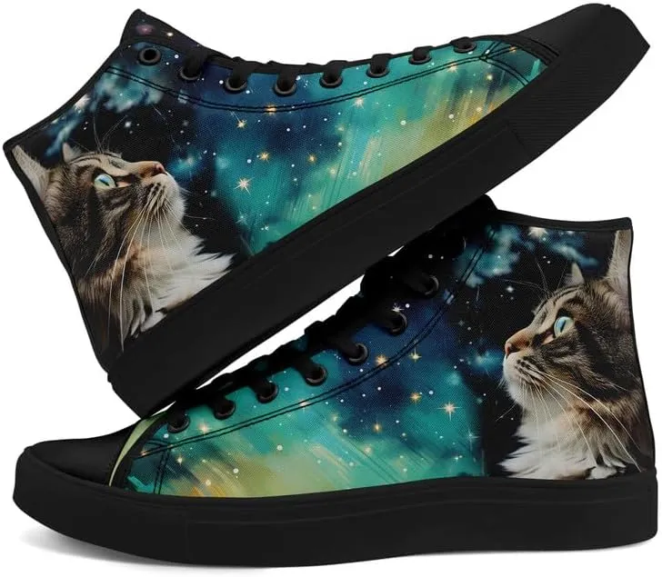 High-Top Canvas Shoes for Girls Boys Galaxy, Cat, Dogs Prints Fashion Sneakers Breathable Lightweight Casual Footwear