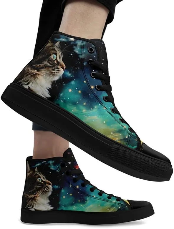 High-Top Canvas Shoes for Girls Boys Galaxy, Cat, Dogs Prints Fashion Sneakers Breathable Lightweight Casual Footwear