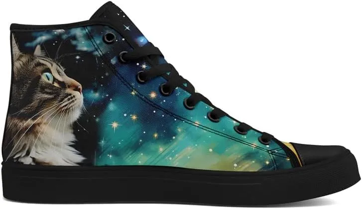 High-Top Canvas Shoes for Girls Boys Galaxy, Cat, Dogs Prints Fashion Sneakers Breathable Lightweight Casual Footwear