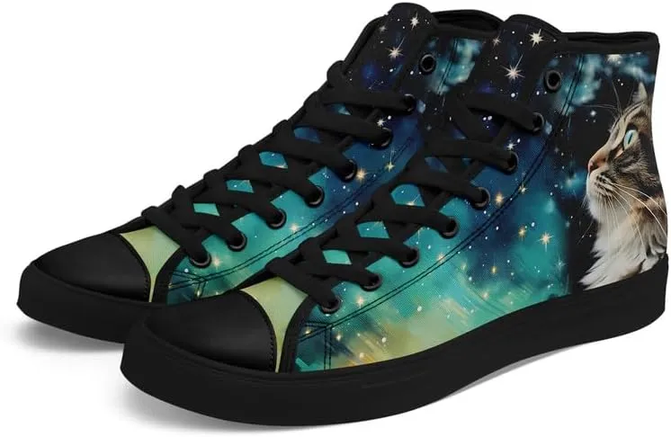 High-Top Canvas Shoes for Girls Boys Galaxy, Cat, Dogs Prints Fashion Sneakers Breathable Lightweight Casual Footwear