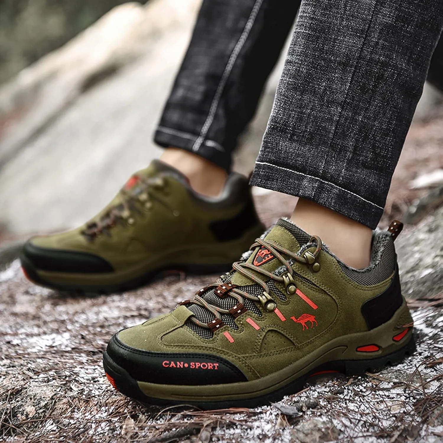 hongrenamz Men's Walking Shoes Waterproof Trekking Boots Low Rise Hiking Boots Trail Running Climbing Camping