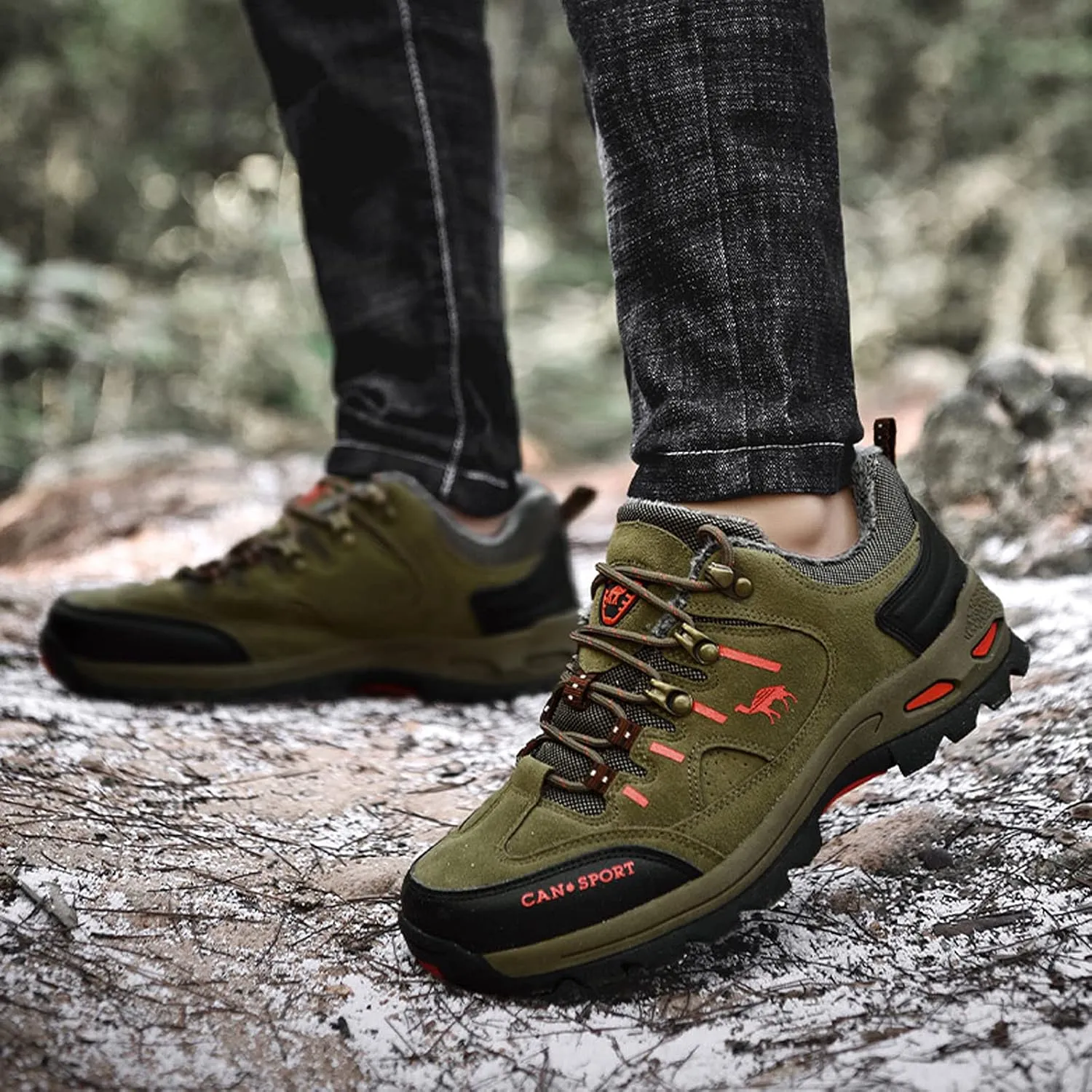 hongrenamz Men's Walking Shoes Waterproof Trekking Boots Low Rise Hiking Boots Trail Running Climbing Camping