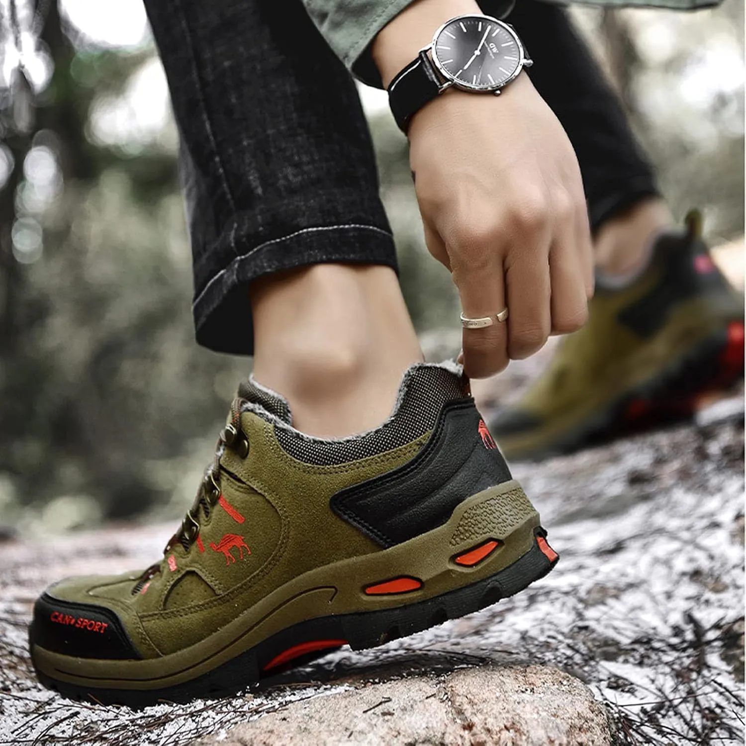 hongrenamz Men's Walking Shoes Waterproof Trekking Boots Low Rise Hiking Boots Trail Running Climbing Camping