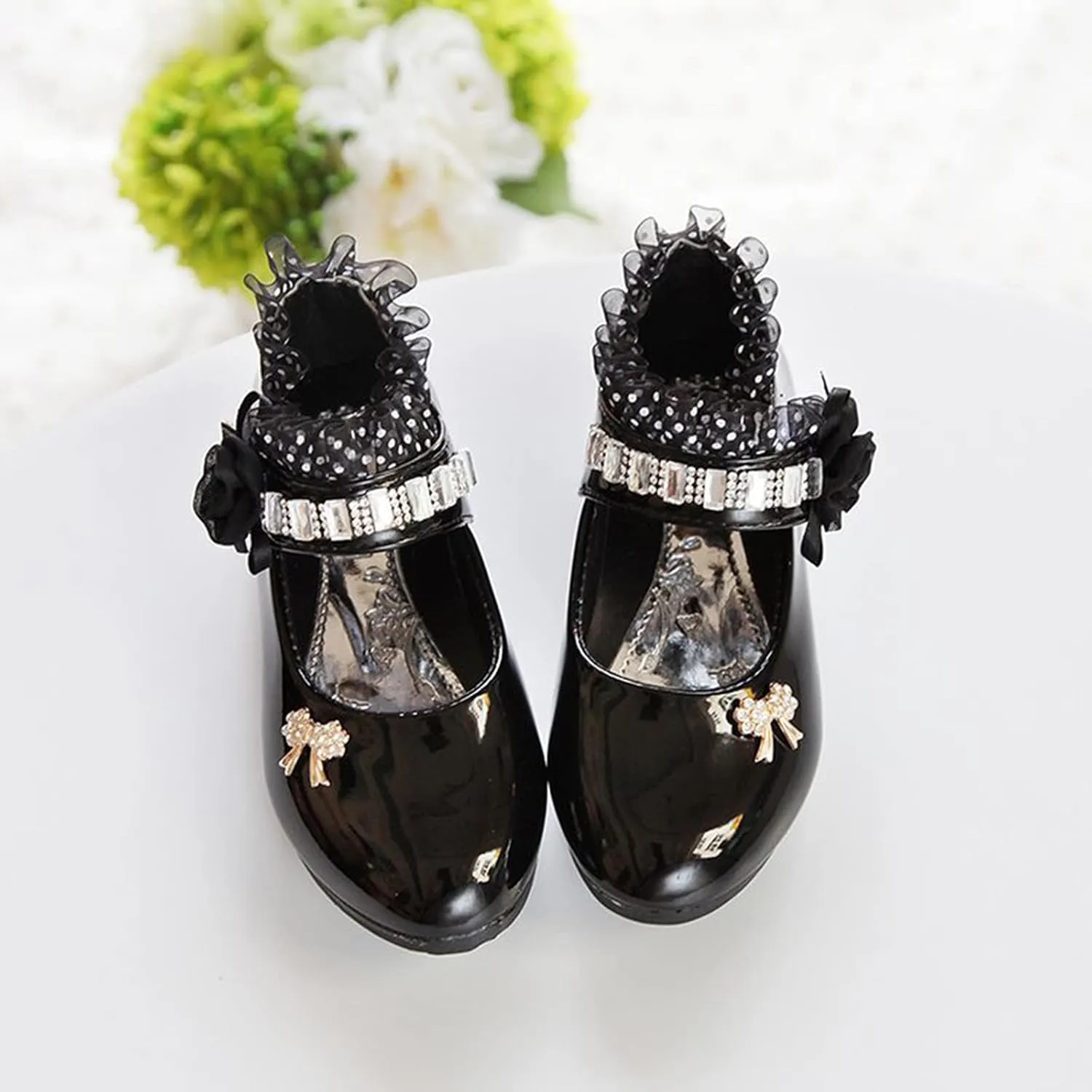 Infant Girls Dress Shoes Closed Toe Princess Shoes Glitter Mary Jane Flats Low Heels Party Wedding Ballerina Loafers