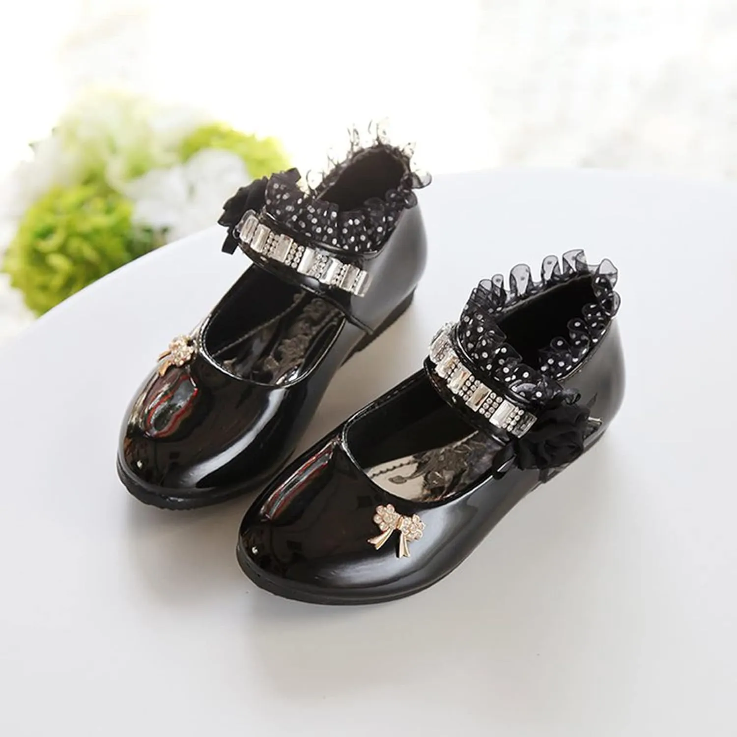 Infant Girls Dress Shoes Closed Toe Princess Shoes Glitter Mary Jane Flats Low Heels Party Wedding Ballerina Loafers