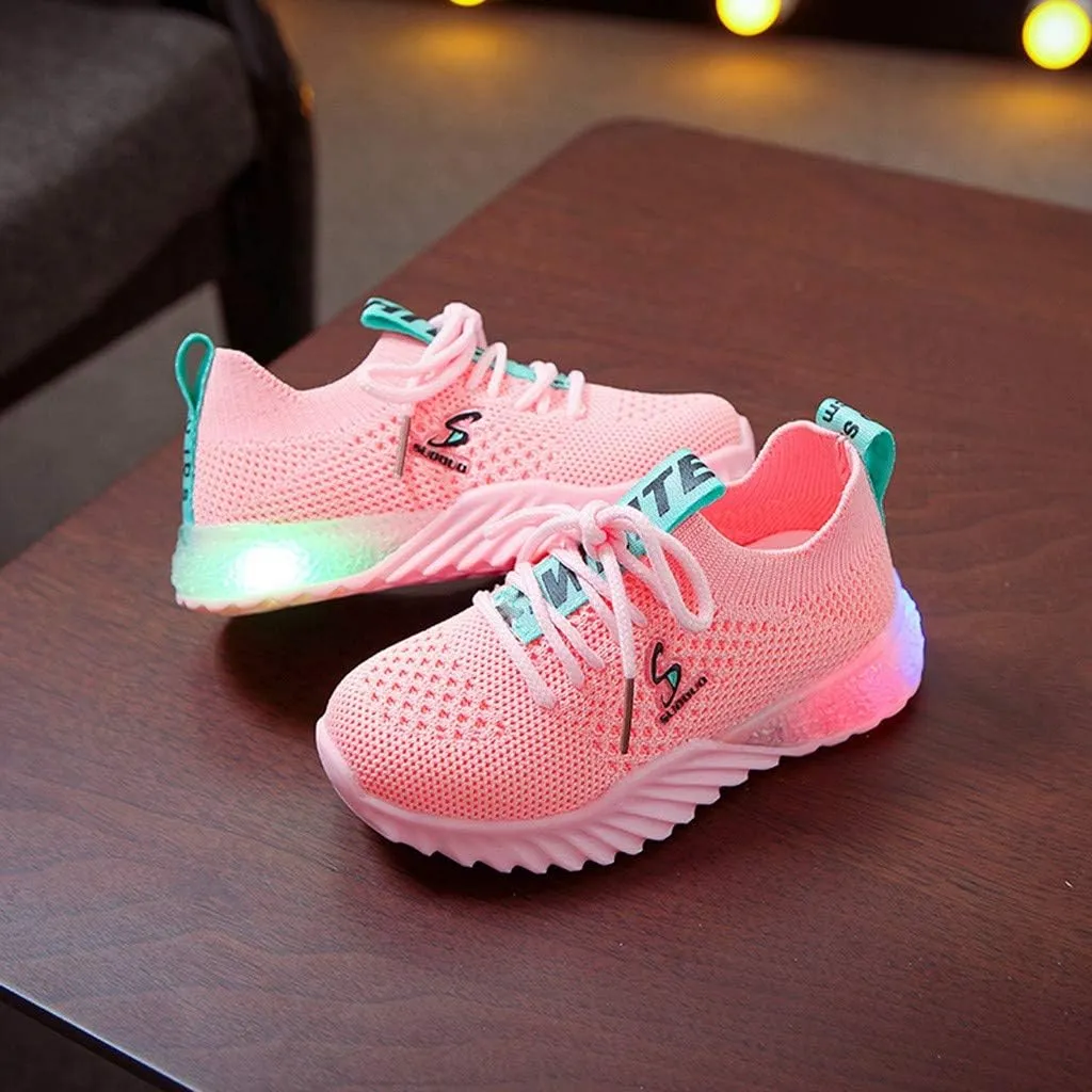 IWIHMIV Boys Girls Tennis Shoes for Running Athletic Walking Lightweight Breathable LED Light Luminous Sports Shoes