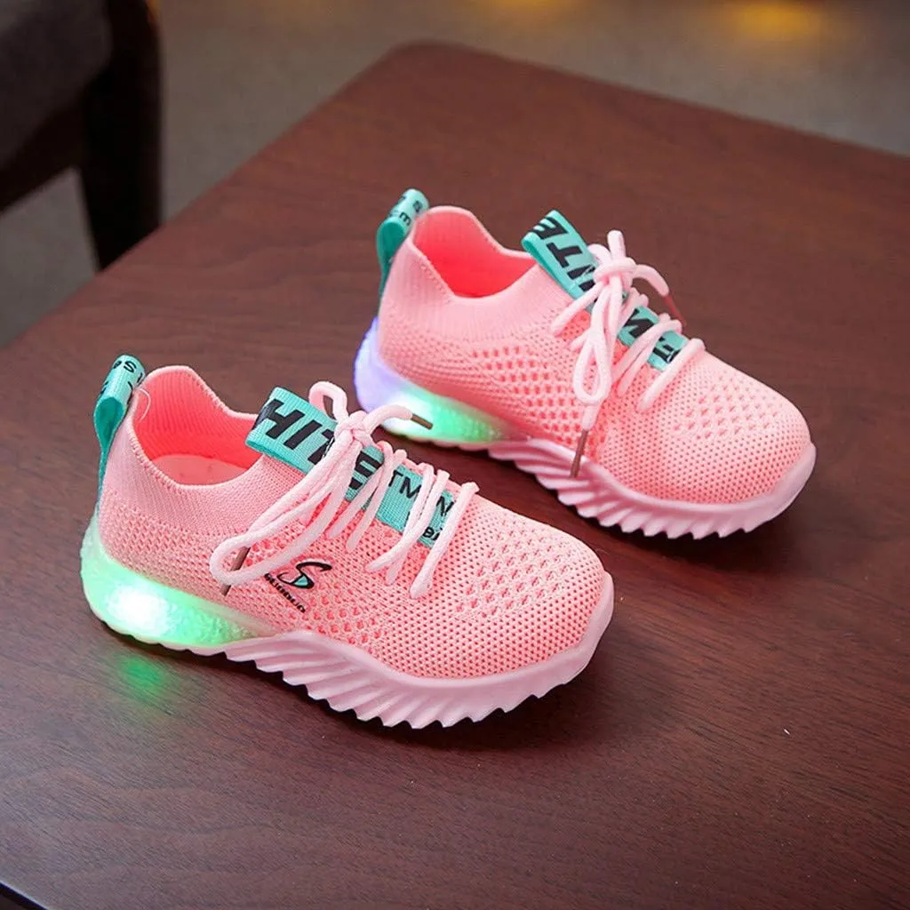 IWIHMIV Boys Girls Tennis Shoes for Running Athletic Walking Lightweight Breathable LED Light Luminous Sports Shoes